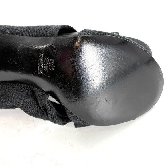 Rebecca Allen Twist Heels 10 Black Linen NWOT Sandals Mules Slip On Travel - Picture 7 of 11